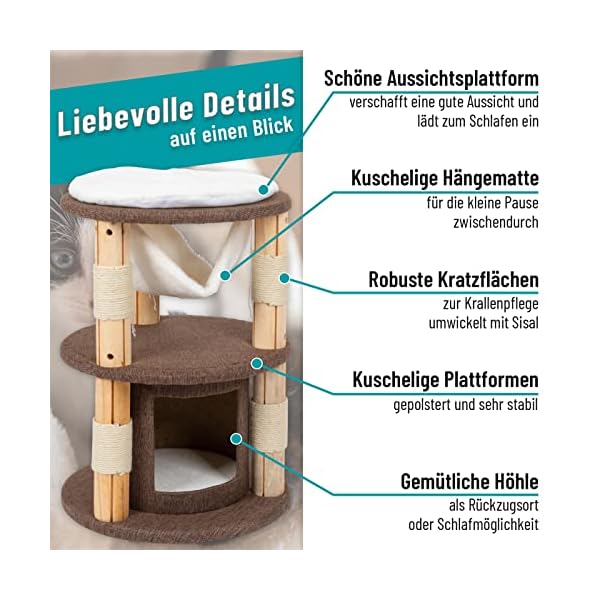 VOSS.pet Kratzbaum Milo 70cm - Premium Kiefer Massivholz Katzenkratzbaum mit Plattformen, Höhle und Hängematte – Bild 4
