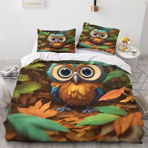 Housse de couette polyester microfibre coton hibou lit double - 4