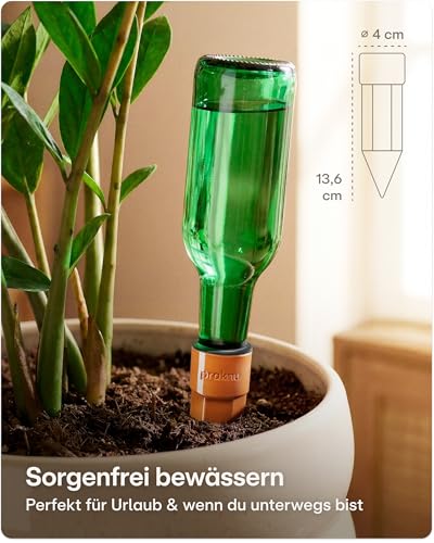 Praknu 6x Tonkegel Bewässerung Klein – Bis zu 10 Tage – Auslaufsicherem mit Adapter – Bewässerung für Zimmerpflanzen im Urlaub – Wasserspender Pflanzen – Bewässerungssystem