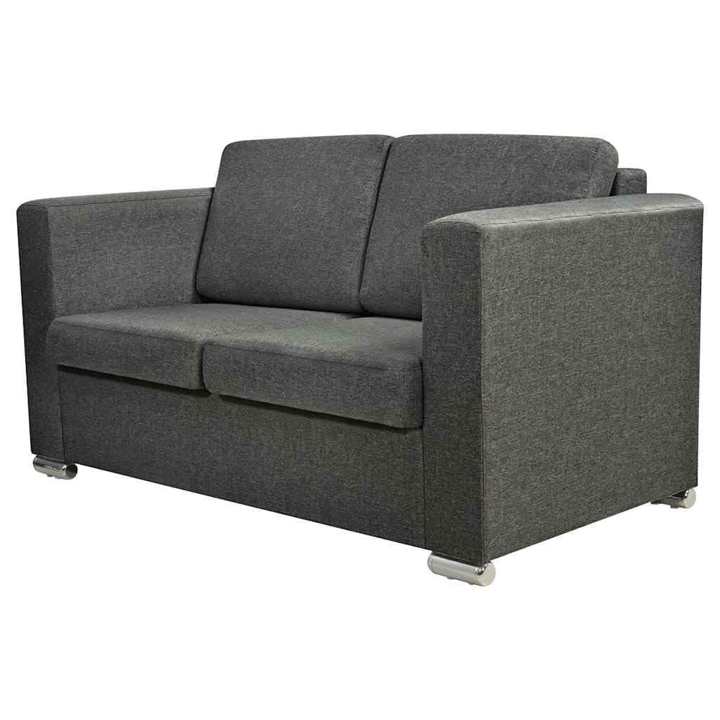 Juego de sofá de dos piezas de tela gris oscuro con sofás de 2 plazas y 3 plazas, marco de madera estable, patas cromadas, asiento ancho, fundas de almohada extraíbles, ideal para salón