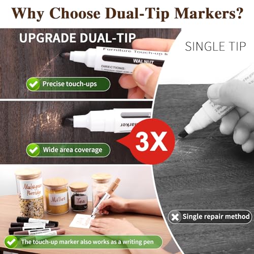 Set de 13 marcadores de retoque para muebles de doble punta, incluye marcadores con punta fina y ancha, pintura para retoques y barra de masilla para madera con sacapuntas, para reparación de rayones en pisos y remoción de manchas miniatura 4