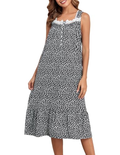 Image of Viakeo Cotton Nightgowns for Women Long House Dress Soft Sleepshirts With Pockets S-3XL