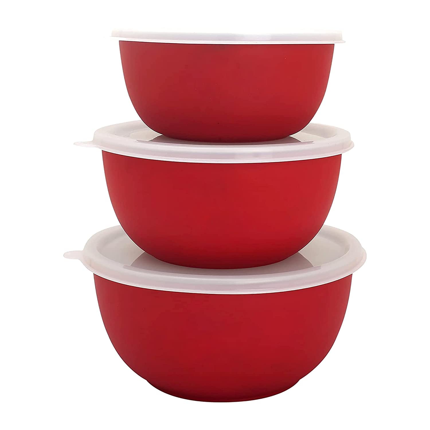 Magic Providers Stainless Steel Microwave Safe Bowls with Lid Stainless Steel Mixing Bowl Set of 3 – (800+1200+1600)ml| Gifting Set | Serving Bowl | Steel bowl | Microwave Bowl |Heat & Serve Bowl –Red