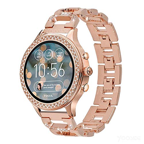 YOOSIDE Band for Fossil Q Venture, 18mm Metal Stainless Steel Bling Crystal Quick Release Replacement Watch Band Strap for Fossil Q Gen3 Venture/Gen4 Venture/Venture HR (Rose Gold)