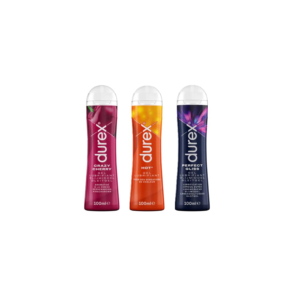 Durex Lot de 3 Gels Lubrifiants Sexuels – Gel Cherry - Hot Chauffant - Perfect Gliss Lubrifiant Anal - 3x100ml