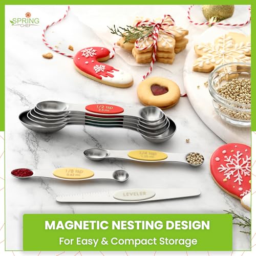 Image of Spring Chef Stainless Steel Magnetic Measuring Spoons Set of 8, Very Merry