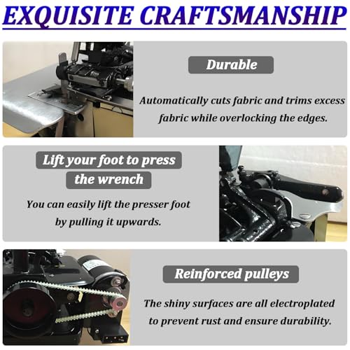 3-Igłowa maszyna do szycia overlock, 3000 SPM Industrial Speed - Auto Trim Stitch dla obszyciów i krawędzi, przenośne żeliwne ciało, silnik 250W do tapicerki i pikowania