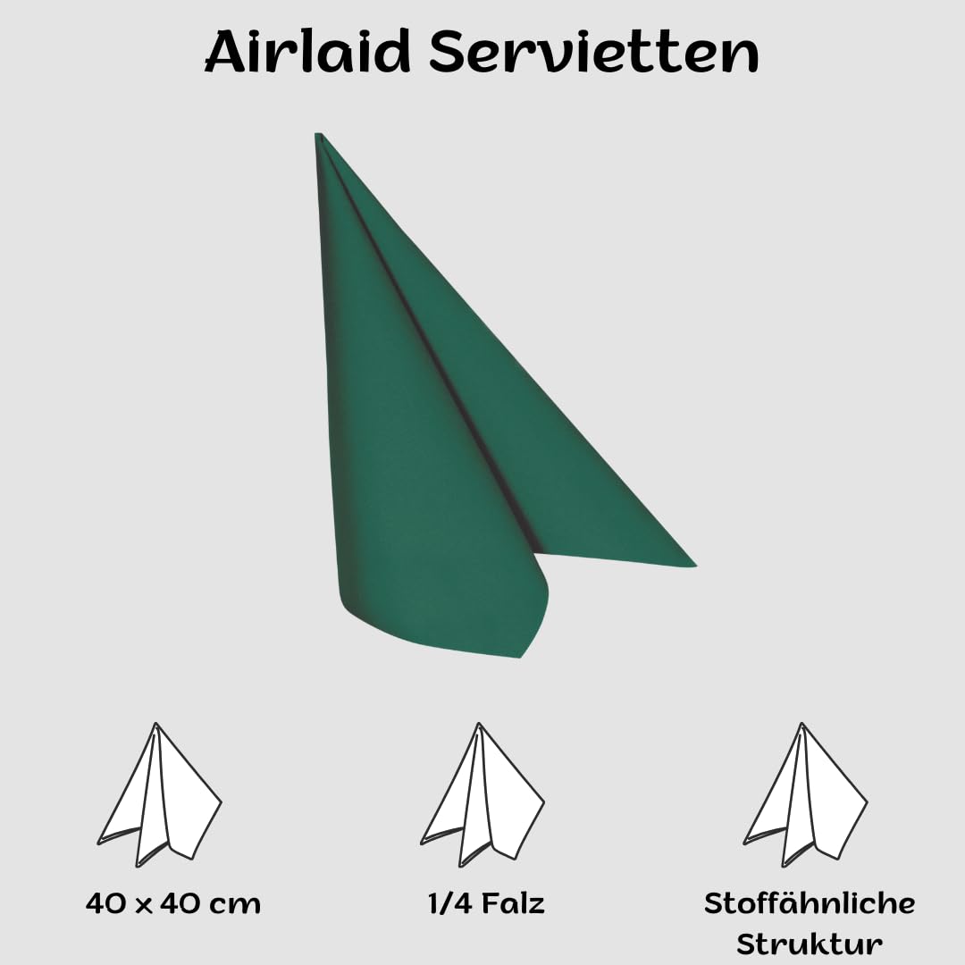 250 x Airlaid Serviette 40 x 40 cm dunkelgrün - hochwertige Einwegservietten stoffähnlich - Reißfest, Saugstark & Formstabil - ideal für Hochzeit, Partys und Events
