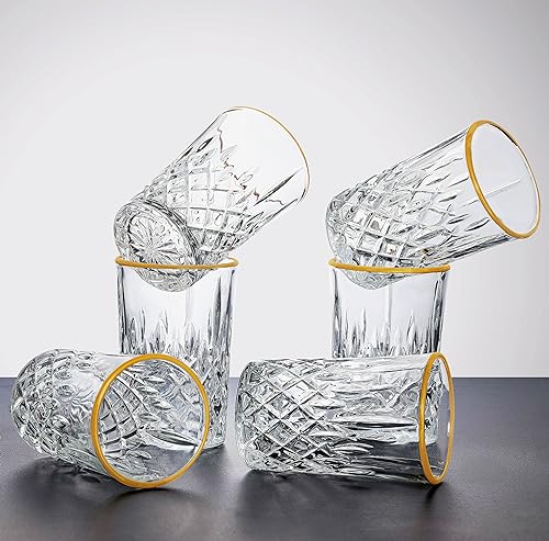 Toque dorado | Juego de 6 Exquisitos Vasos de Vidrio de 210 ml en caja de Regalo | Perfecto Para tazas de té Espresso...
