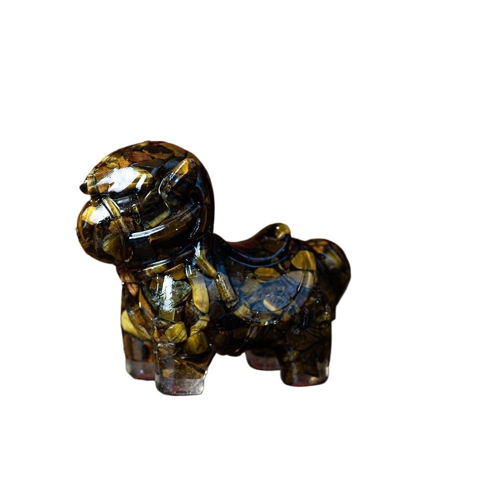 HUFFA Crushed Stone Resin Ornaments - Natural Crystal Pony Figurines for Auspicious Desktop Decor(Tigereye)