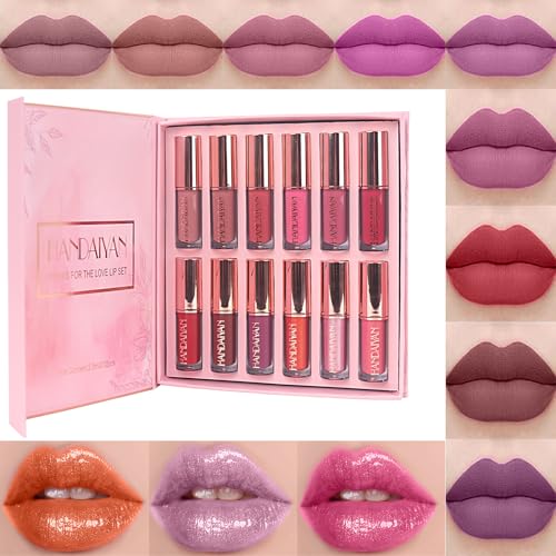 12-Colores-Ultra-Velvet-Lipstick-Liquid-Gift-Set-9-Pcs-Matte-Liquid-Lipstick-3-Pcs-Glitter-Lip-Gloss-Red-Metallic-Lipstick-Shimmer-Sparkle-Lipgloss-Nude-Shimmer-Lip-Makeup-Beauty-Cosmetic
