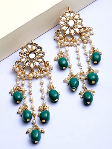 Image of Karatcart Yellow Crystal and Pearl Kundan Dangler Earrings for Women