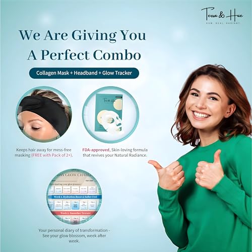 Image of Terra & Hue Korean Glass Skin Overnight Collagen Face Mask with Facial Headband and Glow Tracker for Young, Glowing Skin, 2X Natural Bio Collagen, 4X Hydration, Pigmentation, Pore Minimizing, Collagen Mask Overnight, Pack Of 2