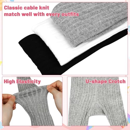 MOEMOE BABY Girls Tights Toddler Seamless Leggings Tights Soft Thick Cotton Cable Knit Tights 3 Packs for Girls3