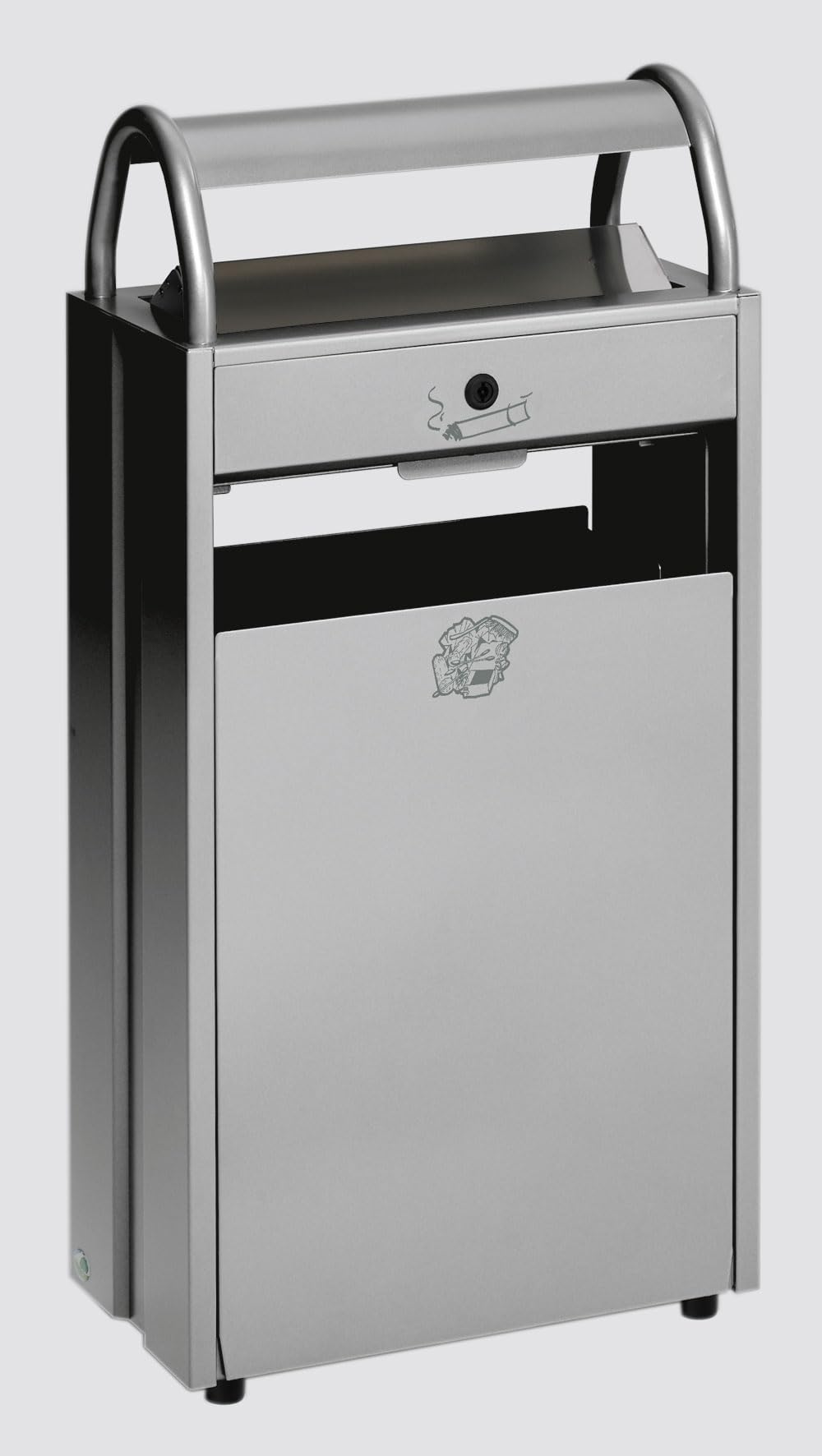 PROREGAL Kombiascher mit Schloss und Blenden | 60 Liter, HxBxT 98x48,5x26,5cm | Stahl | Silber | Mülleimer Aschenbecher Abfalleimer