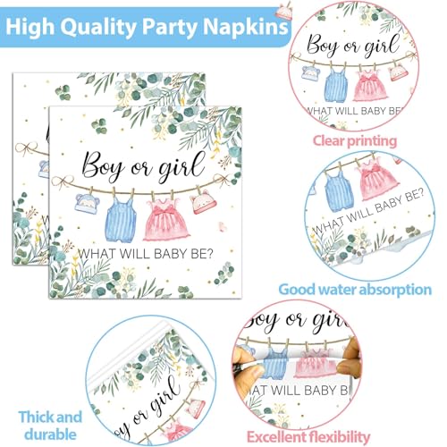 Image of 96Pcs Greenery Gender Reveal Party Decorations for Boy or Girl Baby Shower Plates Napkins Tableware Gender Reveal Disposable Baby Clothes Theme Plates He or She Paper Party Supplies for 24 Guests