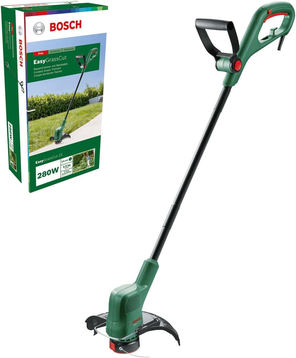 Bosch Elektro-Rasentrimmer EasyGrassCut 23 (280 Watt, Schnittkreisdurchmesser 23 cm, im Karton) & Trimmerfaden zum Auffüllen Aller Aktuellen Trimmerspulen﻿﻿ (24 m × 1.6 mm, 1 Stück) F016800462, Grau