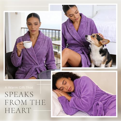 Image of HEARTNICE Womens Fleece Robes, Soft Plush Long Bathrobe, Thick Kimono Robes for Womens, Warm House Coat