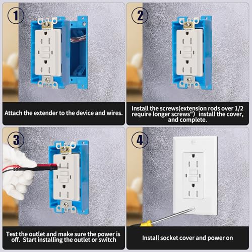 Image of Single Gang Receptacle Outlet Box Extenders 3 /4 inch,Blue,Pack of 4 | Electric Outlet Extender Box With 8 screws; Outlet Box Extender 1 Gang for Electric Box and Electric Outlet Switches.