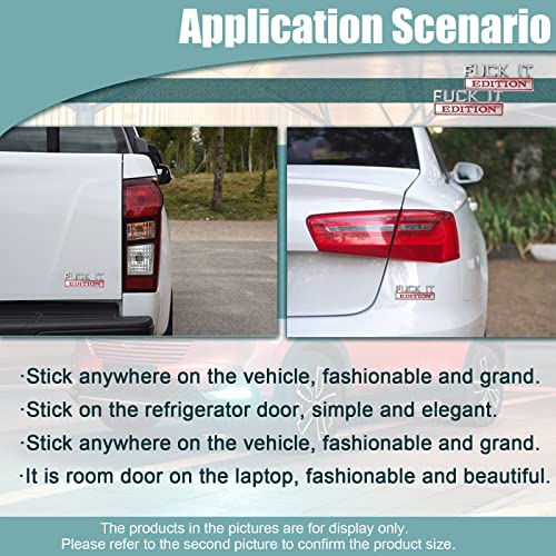 Image of 2PCS Car Emblem Fuck-IT Edition, 3D Letters Metal Material Decals, Trunk Emblem Decals Replacement, Side Fender Rear, Unversal of All Car Models (Silver-Red)
