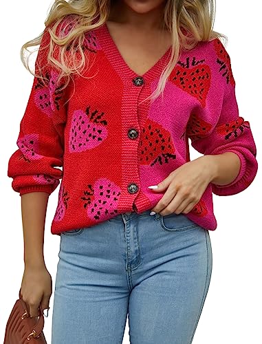 ECOWISH Women Floral Cropped Cardigan: Fall Long Sleeve Open Front Fuzzy Daisy Print Knit Sweaters Casual Y2k Outerwear