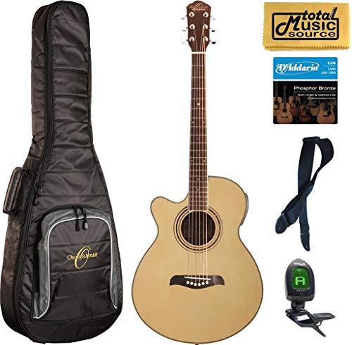 Oscar Schmidt Left Hand Acoustic/Electric Guitar, Spruce Top, Natural, OG10CENLH,Bag Bundle
