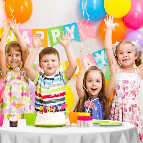 Image of Kopokita 2 Pack White Round Disposable Plastic Tablecloths 84 inch | Party Table Covers for Birthday, Picnic, Wedding, Baby Shower, Graduation