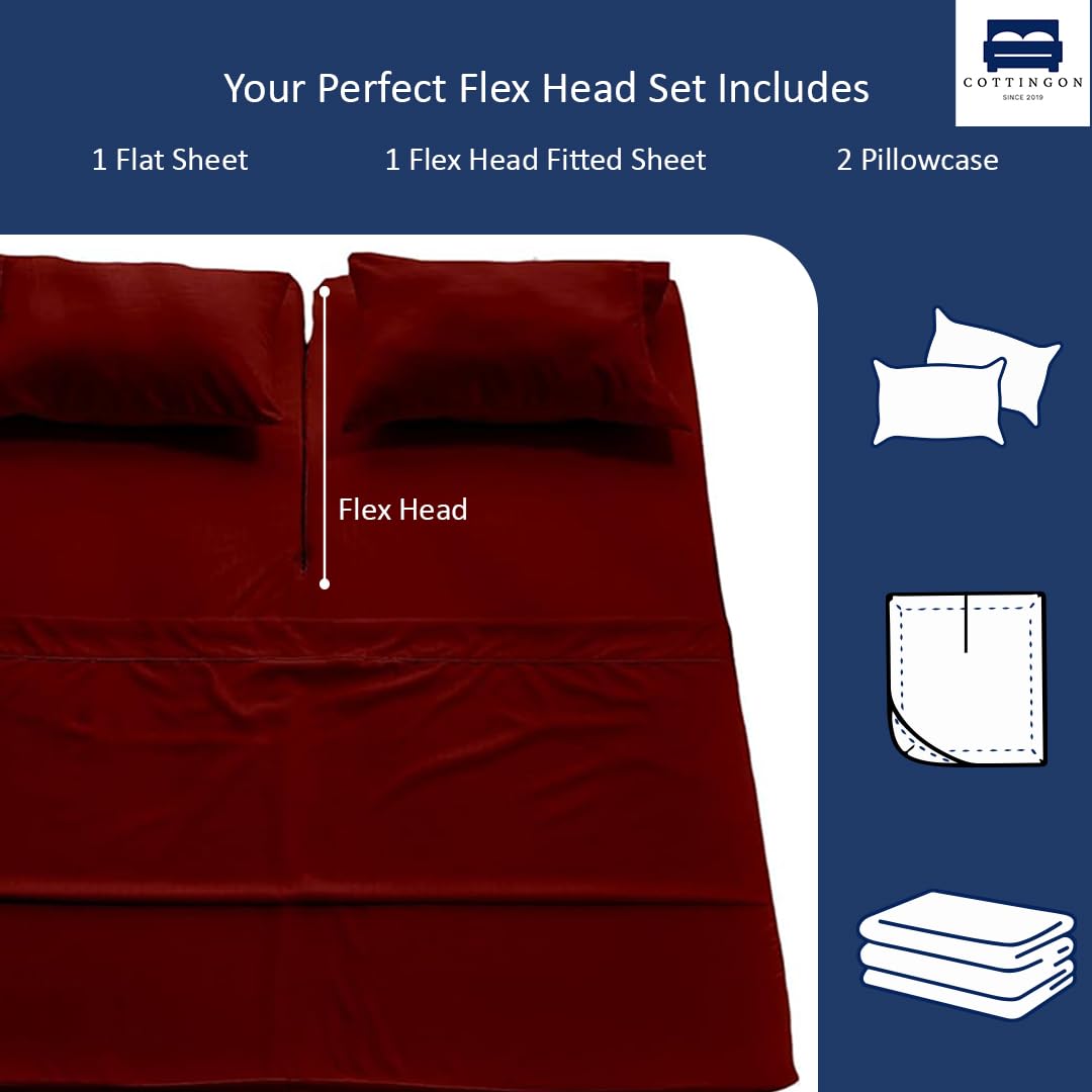 Cottingon Juego de sábanas de 4 Piezas Flex Head King, sábanas divididas de 34 Pulgadas para Camas Ajustables con número de sueño, Suave y Transpirable, 100% algodón Egipcio, se Adapta a colchones de