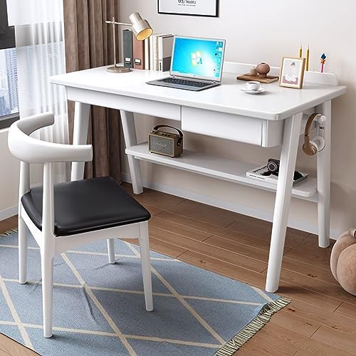 Bureau d'ordinateur moderne blanc en bois massif pour petits espaces 39" - 2