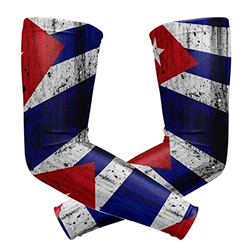ZGXJJPP Grunge Cuban Flag Arm Sleeves for Men or Women Compression Cooling Ice Silk UV Sun Protection Arm Sleeves Sports Protection Tattoo Cover Sleeves