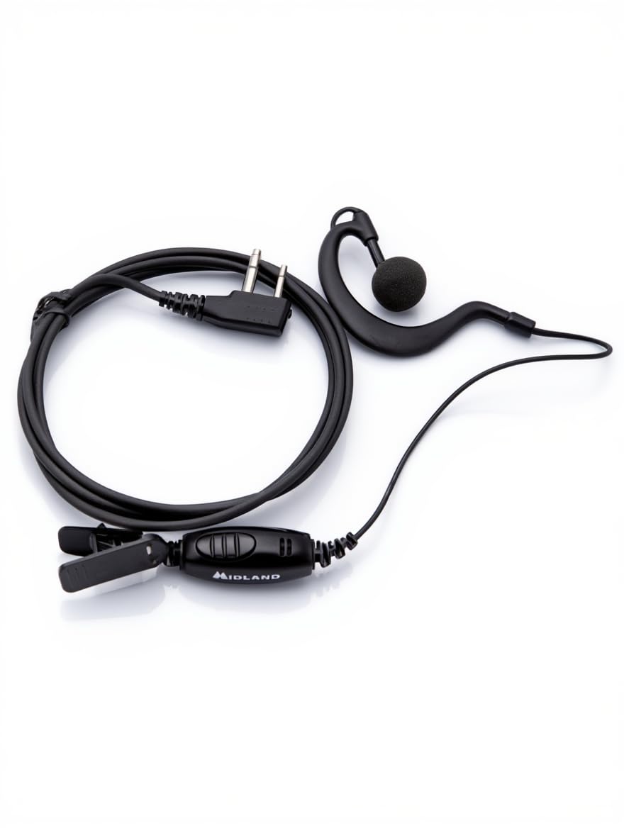 Midland G9 Pro + Oreillettes MA21-L Pro C1385.06 - Talkie Walkie Longue Portée 12Km Professionnel avec oreillette Compatible, Étanchéité IPX4, 101 Canaux (32 PMR446/69 LPD), Autonomie 23H