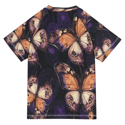 Boys Short Sleeve T-Shirts Tie-dye Butterfly Purple Rashguard Kids Swim Shirts Sun UPF 50+2