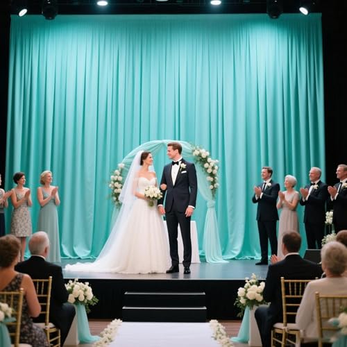 Image of 2 Panels Teal Backdrop Curtain, 10 x 10 Feet Polyester Background Curtains for Parties, Weddings, Baby Showers, Halloween, Christmas, Birthday Party Photoshoot Backdrop Curtains Decorations
