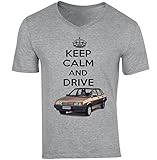 TEESANDENGINES Herren T-Shirt Lada Samara 1992 Keep Calm Grey V-Ausschnitt Gr. M, grau