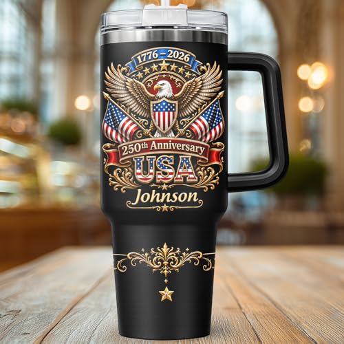 Image of Personalized 250th Anniversary Of America Tumbler - Custom Patriotic USA Flag 1776-2026 Gifts - 3D Effect US Eagle Freedom Tumbler 40OZ A2 - American Flag Independence Gifts For Men, Women