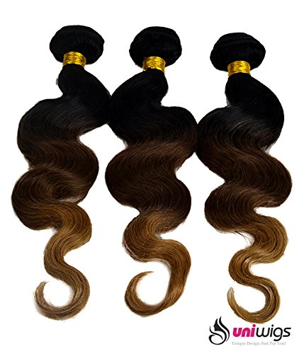 Uniwigs® 100% Brazilian Remy Human Hair Weft Ombre Color Body Wave Weave Extensions 18 Inches One Bundle T1b/4/27 (18")
