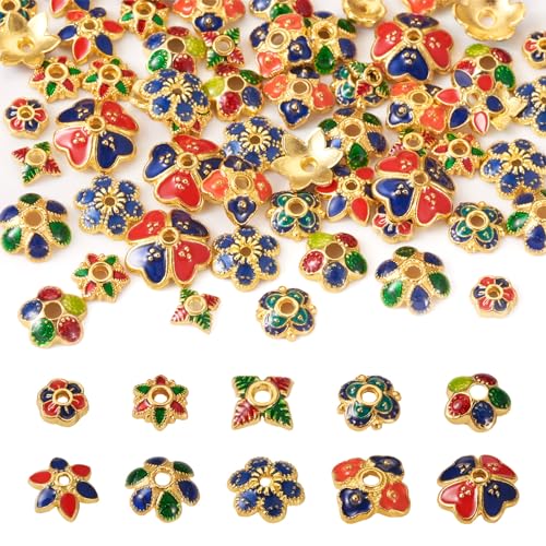 PH PandaHall PandaHall 60pcs Flower Bead Caps Golden Plated Multi Petal Floral Spacer Beads Jewellery Terminators Tassel End Caps for Bracelet Earring Jewelry Making ENAM-YS0001-11-YS-EU