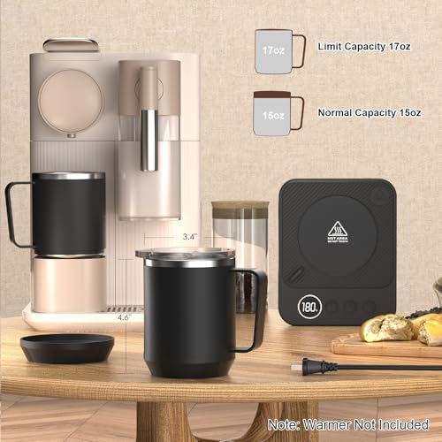 Image of Felibeaco 16oz Heated Coffee Mug with Flat Bottom for Rapid Heating, Stainless Steel Heated Coffee Cup Suitable for Different Coffee Mug Warmer /Heaters, Heated Mug /Cup for Home and Office Desk,Black