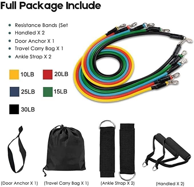 Image of Resistance Bands Set for Exercise, Stretching and Workout Toning Tube Kit with Foam Handles, Door Anchor, Ankle Strap and Carrying Bag Set of 11 in 1 for Men,Women