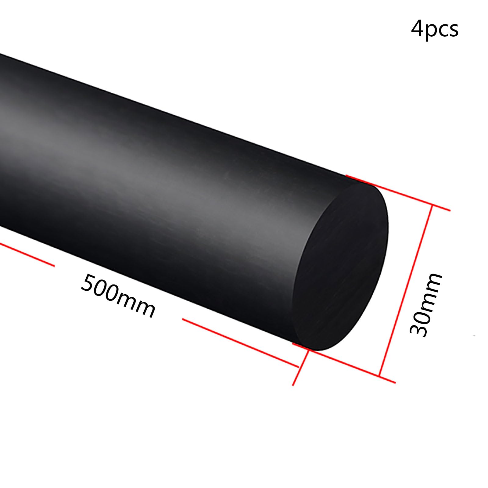 4 Stück Länge 500 mm Nylonstange, Kunststoffstange, Rundstange Robuste Stange Massiv, Durchmesser 15–30 mm(30mm)