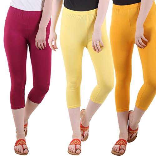 Image of DIAZ Women's Super Combed Cotton Elastane Stretch Slim Fit Printed Capri -Pack of 3