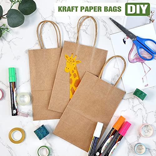 Image of Brown Kraft Paper Bags with Handles, 50pcs Small Return Gift Bags Bulk, Retail, Shopping, Birthday Wedding Party Favour, Merchandise Bags | Small Size: 6x4x8 inch BROWN