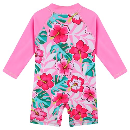 Image of HUAANIUE Toddler Girl Swimsuit Long Sleeve UPF50+ Sun Protection