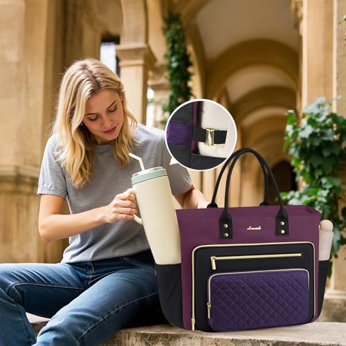 Image of LOVEVOOK Teacher Tote Bag for Women Work, Nurse Bags With Large Cup Holder Laptop Bag With Laptop Compartment, Professional Computer Briefcase Business Purses, Mother Gift, 15.6 Inch