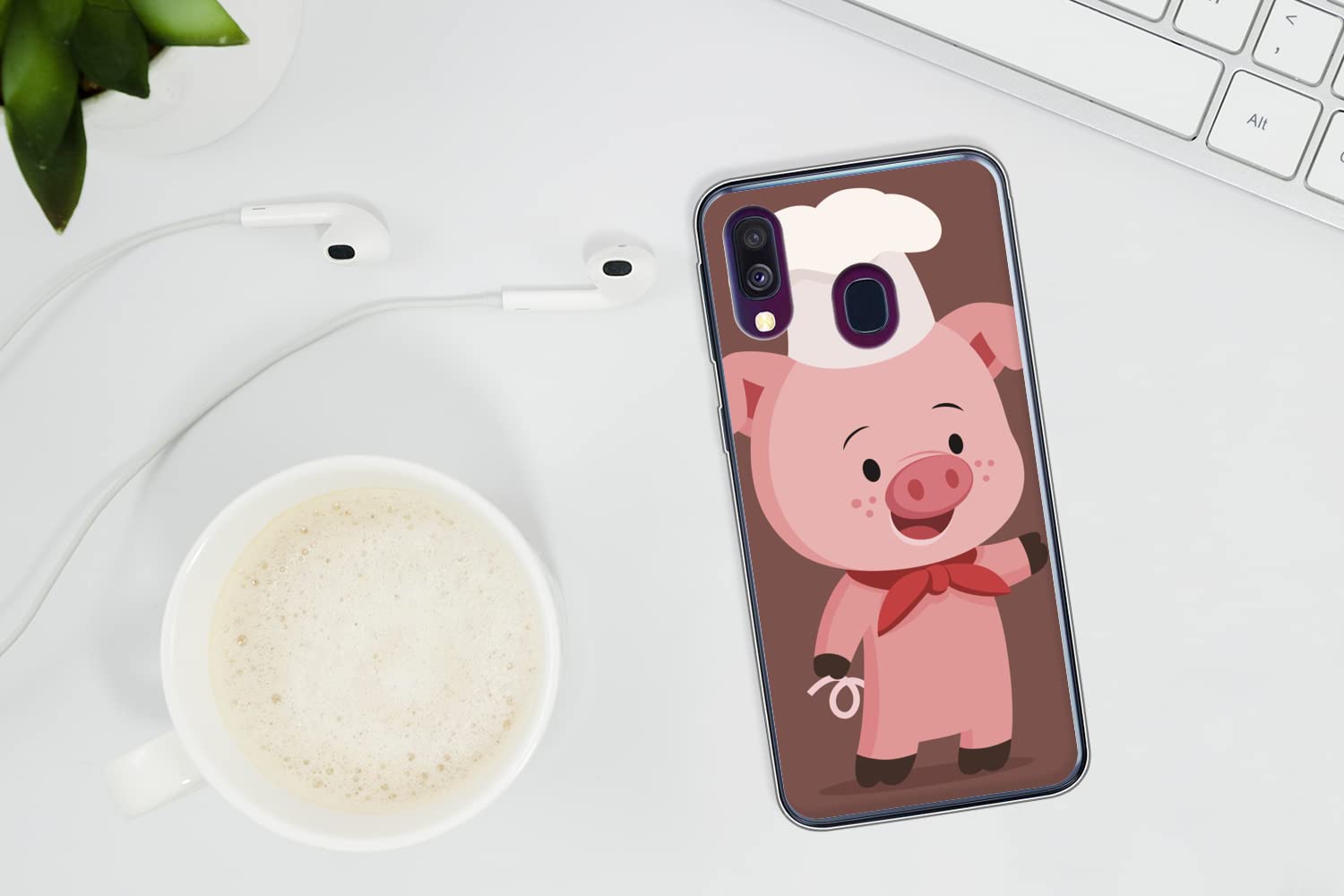 MuchoWow Funda para Samsung Galaxy A40 - Una ilustración de un lechón con Gorro de Cocinero - Funda de Silicona/Funda Blanda para teléfono móvil