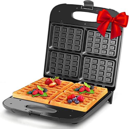 Aigostar Waffle Maker, 4-Slice Non-Stick Belgian Waffle Iron, 1400W Square Waffle Machine with Indicator Lights, Easy to Clean, PFOA Free, Compact Design, ETL Certificated, Black Aigostar Waffle Maker, 4-Slice Non-Stick Belgian Waffle Iron, 1400W Square Waffle Machine with Indicator Lights, Easy to Clean, PFOA Free, Compact Design, ETL Certificated, Black