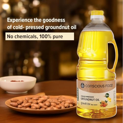 Image of Conscious Food Natural Groundnut Oil in PET bottle | Cold Pressed | Kacchi Ghani Peanut Oil -2liter