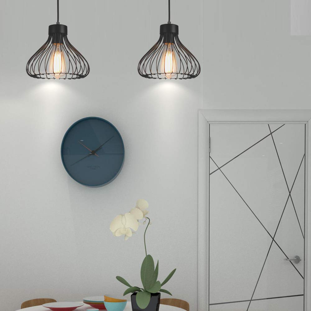 IDEGU Lampadario Industriale In Metallo Nero – Gabbia Vintage, Attacco E27, 18 Cm, Soffitto Per Corridoio, Bar, Sala Da Pranzo