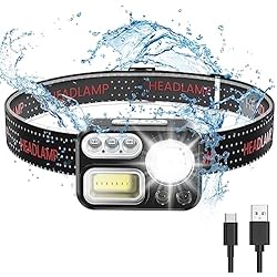 Cargador Frontal Minero Linterna Frontal Led Recargable, Linterna Cabeza con batería de 1500 mAh,, Frontal de 500 lúmenes con sensor de movimiento, 5 fuentes de luz, 8 modos para niños y adultos pesca, camping, correr
