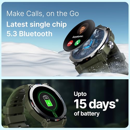 Image of CrossBeats Everest Smart Watch for Men 1.43 inch True AMOLED, Always ON Display Bluetooth Calling Rugged Outdoor Military Standard Certified Upto 15 Days Battery Life Smartwatch 100+ Sports Mode (Green)